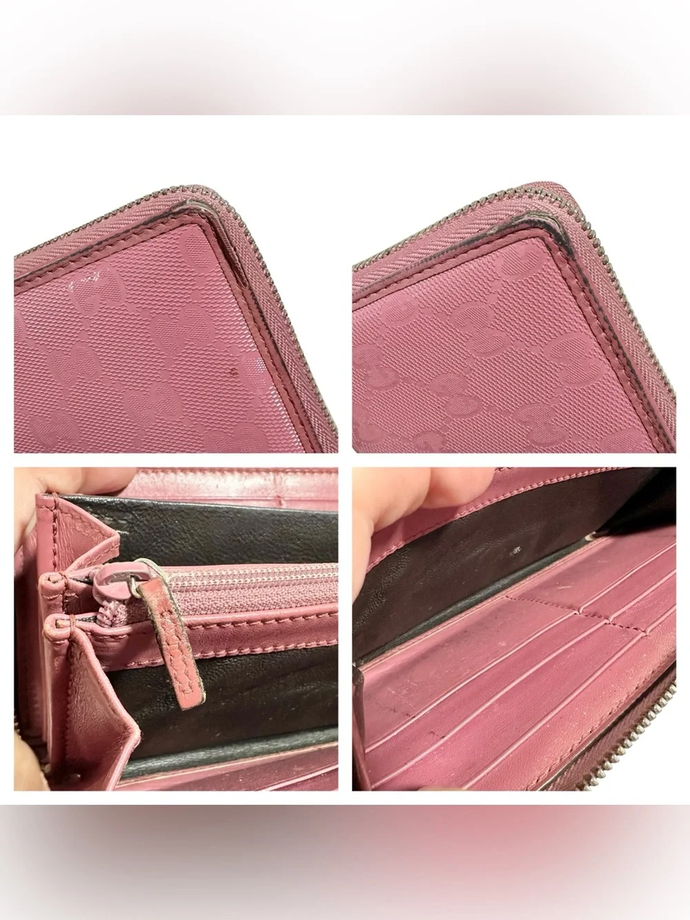 Gucci Pink GG Monogram Leather & Gold Large Zippy Zip Around Wallet